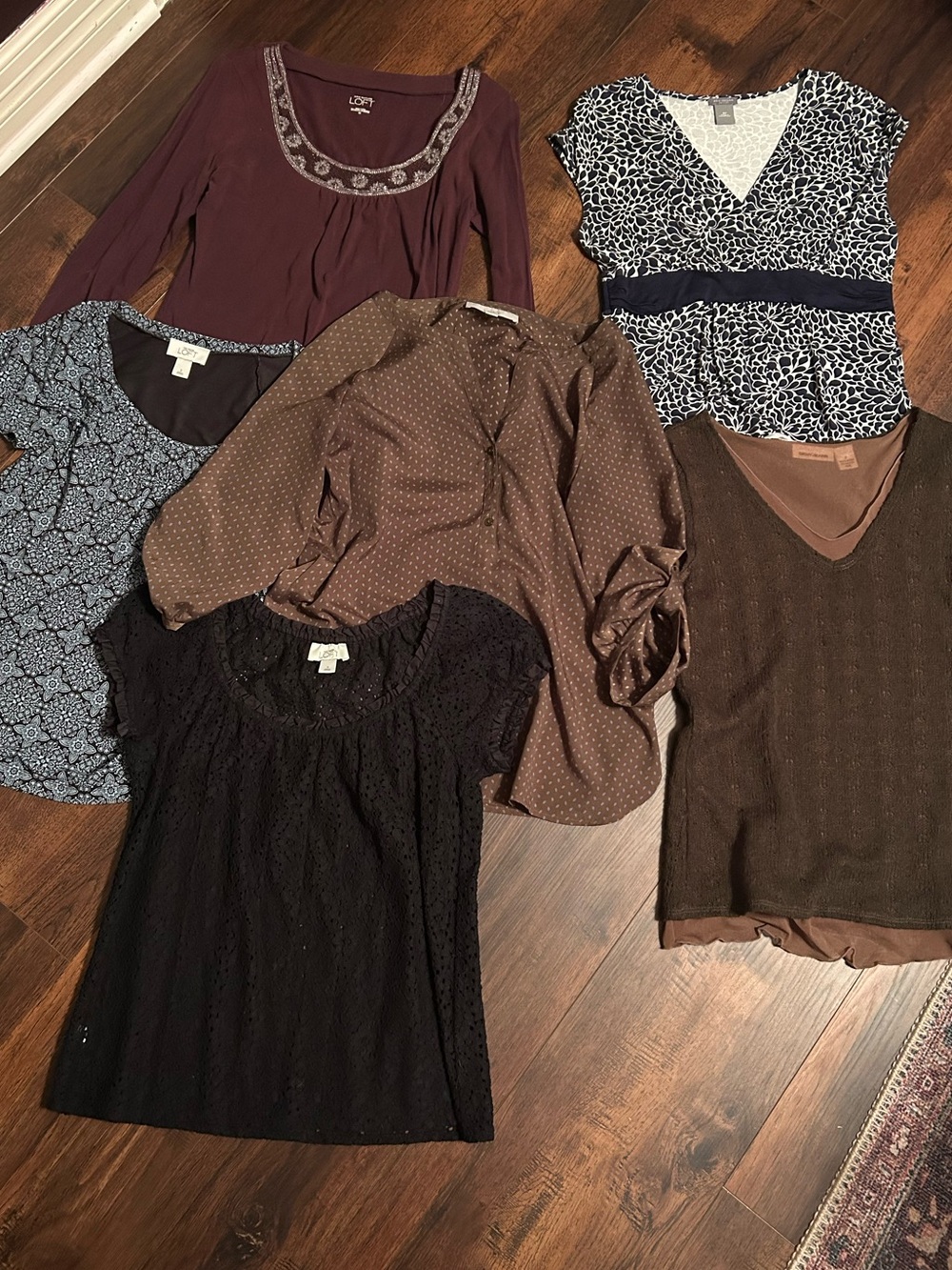 Lot of 6 Ann Taylor LOFT & DKNY tops size S, M, MP 6 8